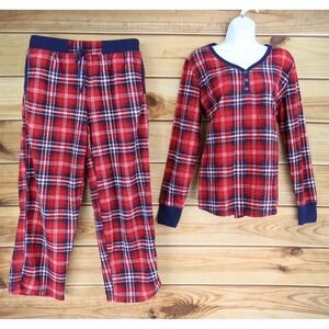 Nautica Pajama Set Top Pants Womens Size XL Red Plaid Pockets Long Sleeves Soft